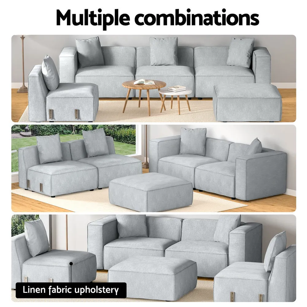 Grey 5-Seater Modular Sofa Chaise Set, Linen Fabric - Artiss