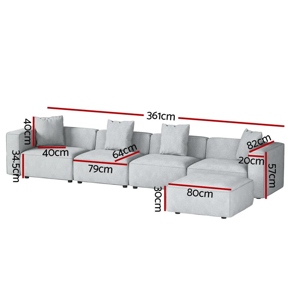 Grey 5-Seater Modular Sofa Chaise Set, Linen Fabric - Artiss