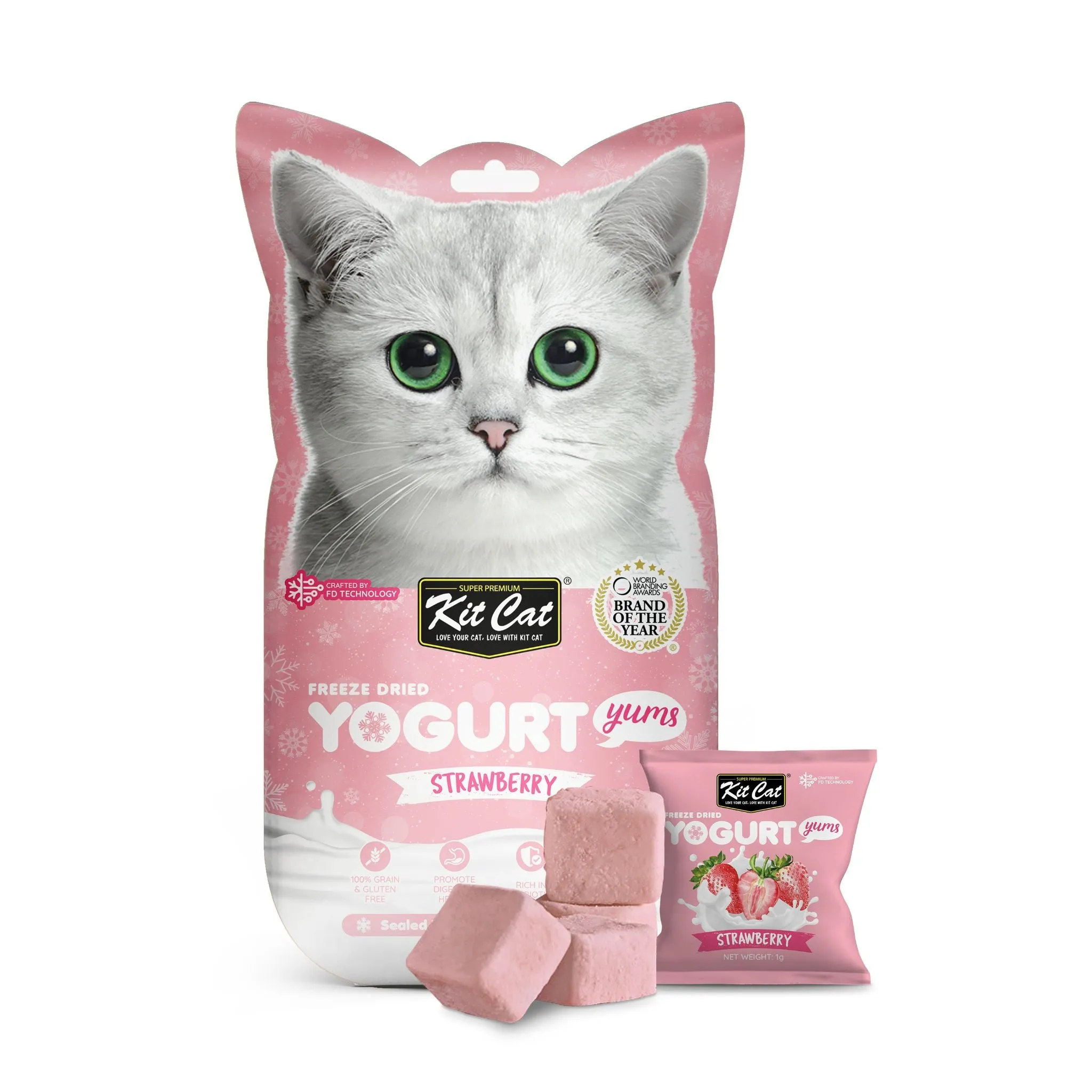 Kit Cat Freeze Dried Yogurt Yums Cat Treat - Strawberry (10pcs)