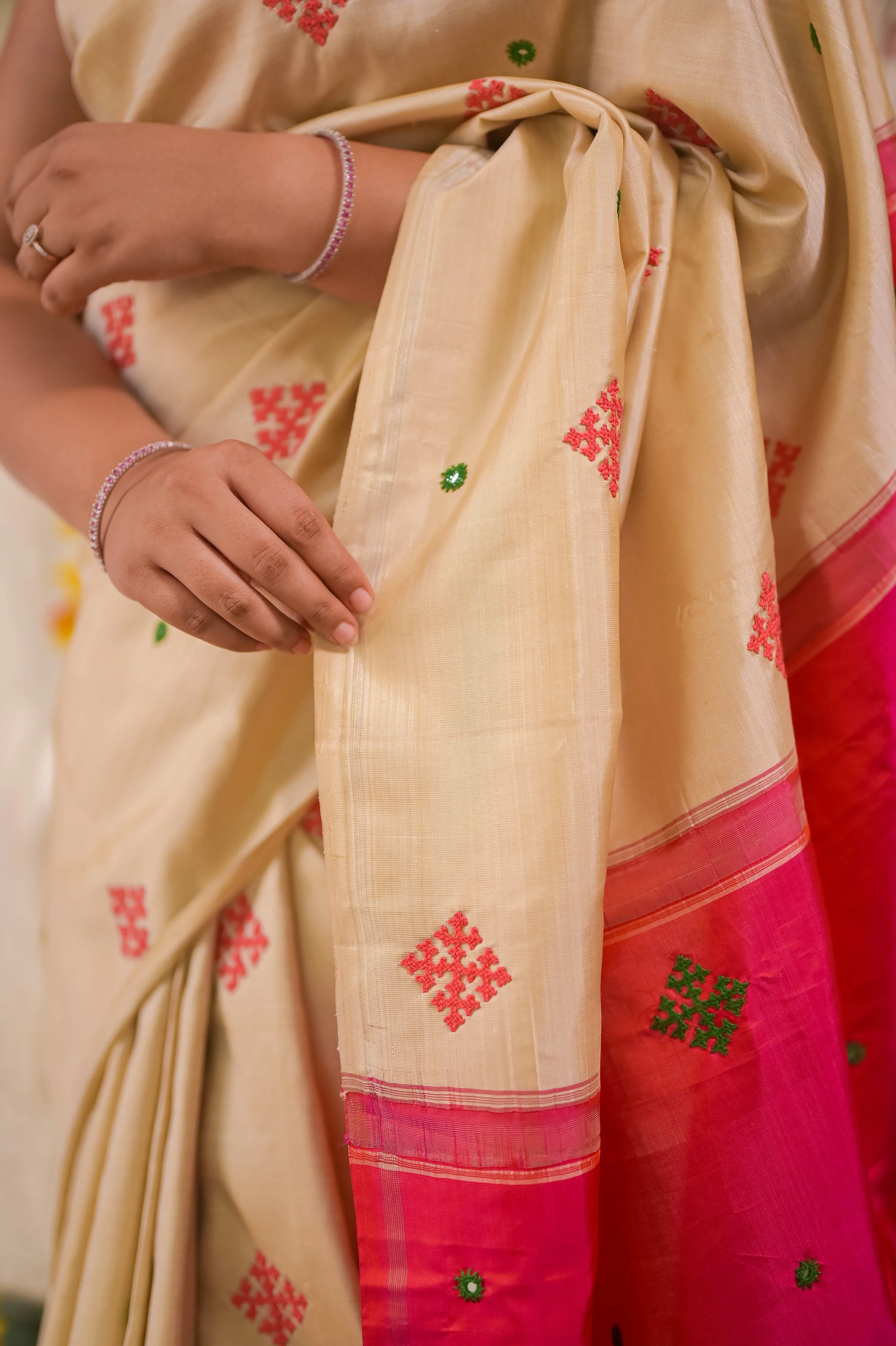 Kutch work Kanjivaram Saree