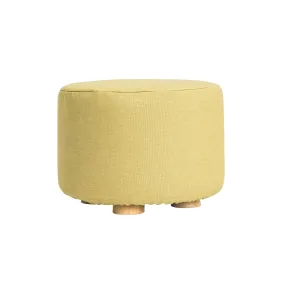 La Bella Mustard Yellow Fabric Ottoman Round Wooden Leg Foot Stool