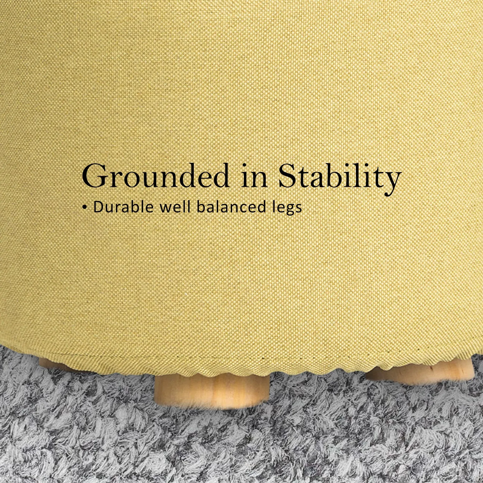 La Bella Mustard Yellow Fabric Ottoman Round Wooden Leg Foot Stool