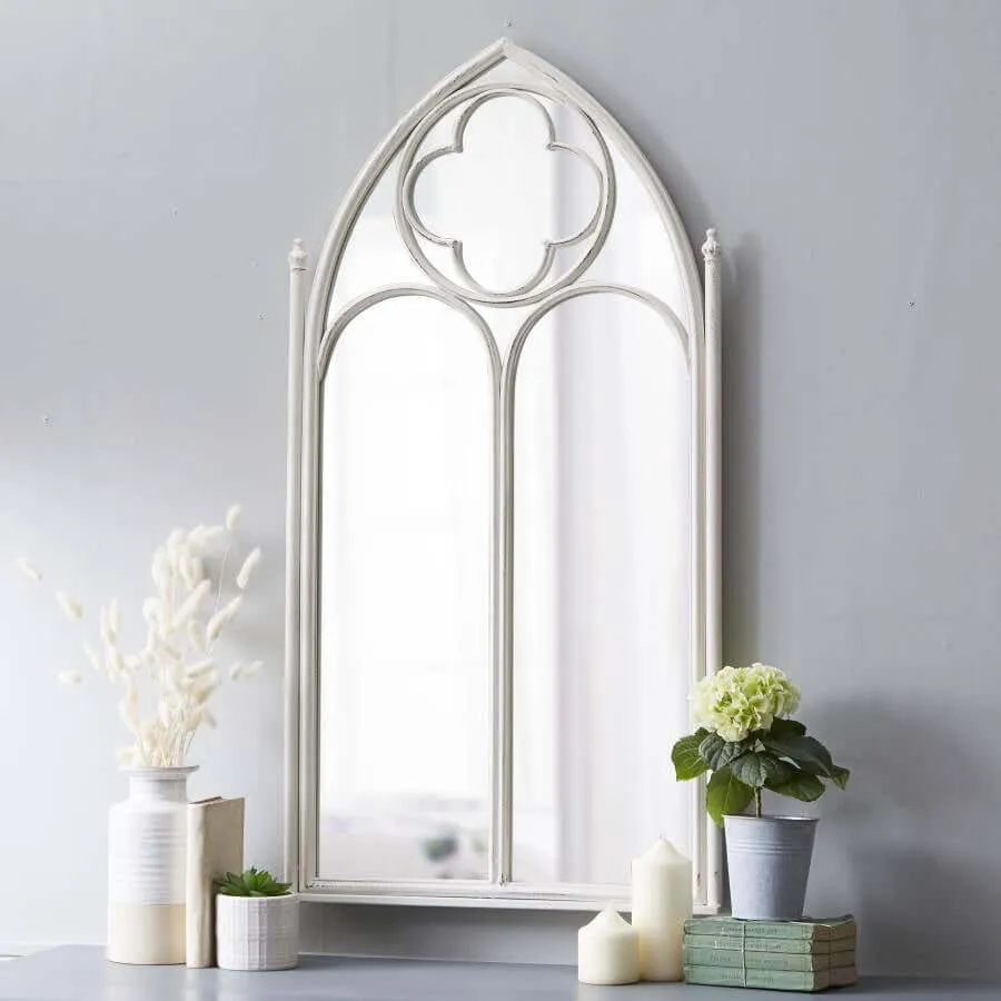 Large White Distressed Metal Mirror ***Clearance***