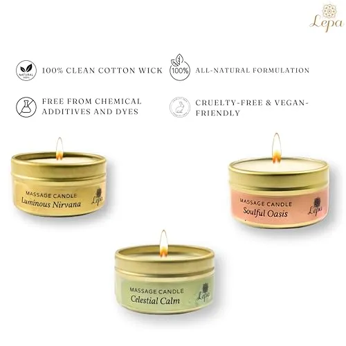 LEPA Raksha Bandhan Special Massage Scented Candles || Pure Coconut Wax || 100% Clean Cotton Wick-Handcrafted || Smoke-Free (Pack of 3)