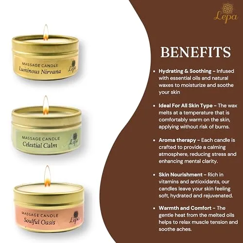 LEPA Raksha Bandhan Special Massage Scented Candles || Pure Coconut Wax || 100% Clean Cotton Wick-Handcrafted || Smoke-Free (Pack of 3)