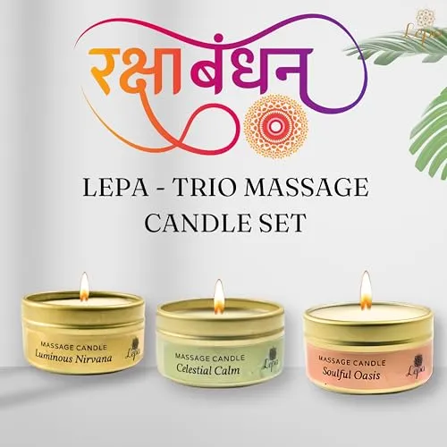 LEPA Raksha Bandhan Special Massage Scented Candles || Pure Coconut Wax || 100% Clean Cotton Wick-Handcrafted || Smoke-Free (Pack of 3)