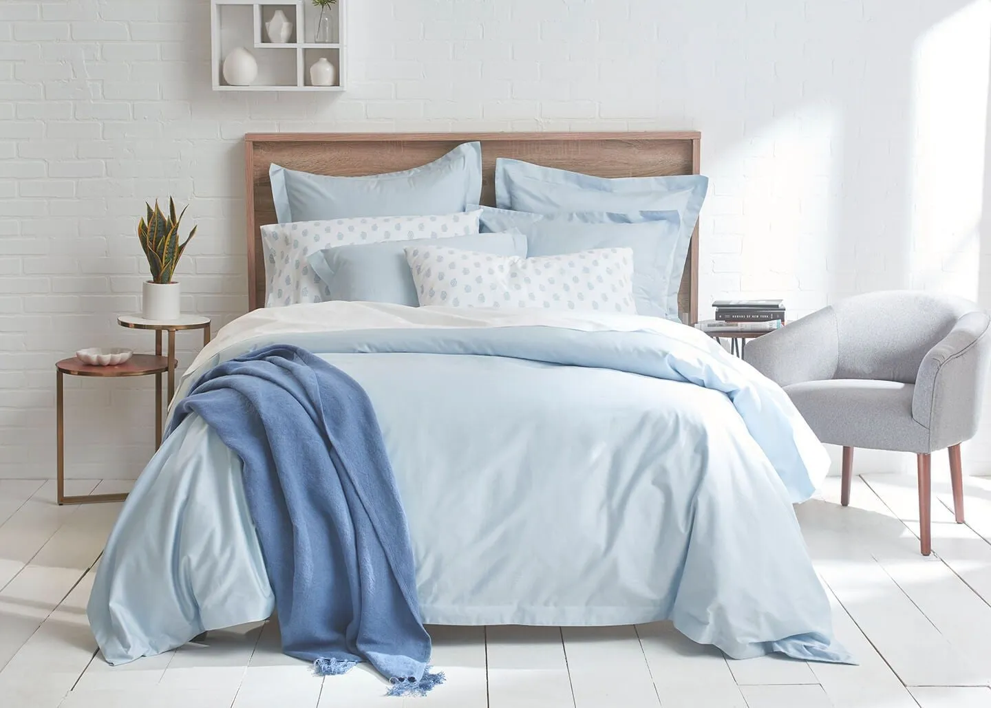 LUXURY BLUE LINEN THROW BLANKET