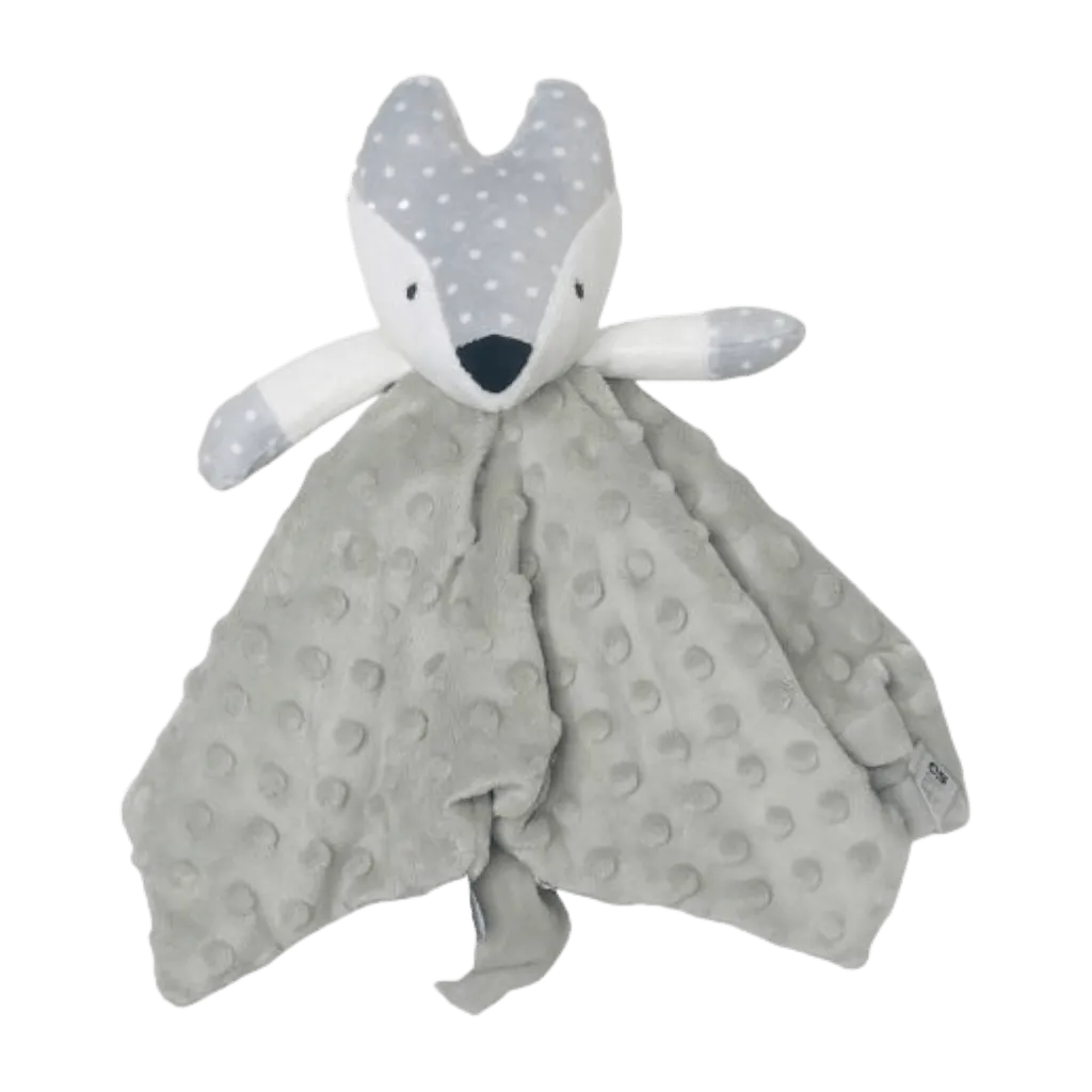 Minky Grey Rattle Fox Personalised Baby Comforter