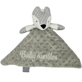 Minky Grey Rattle Fox Personalised Baby Comforter