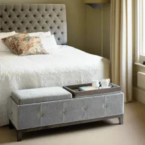 Misty Grey Linen oak storage ottoman With Oak Tray Top