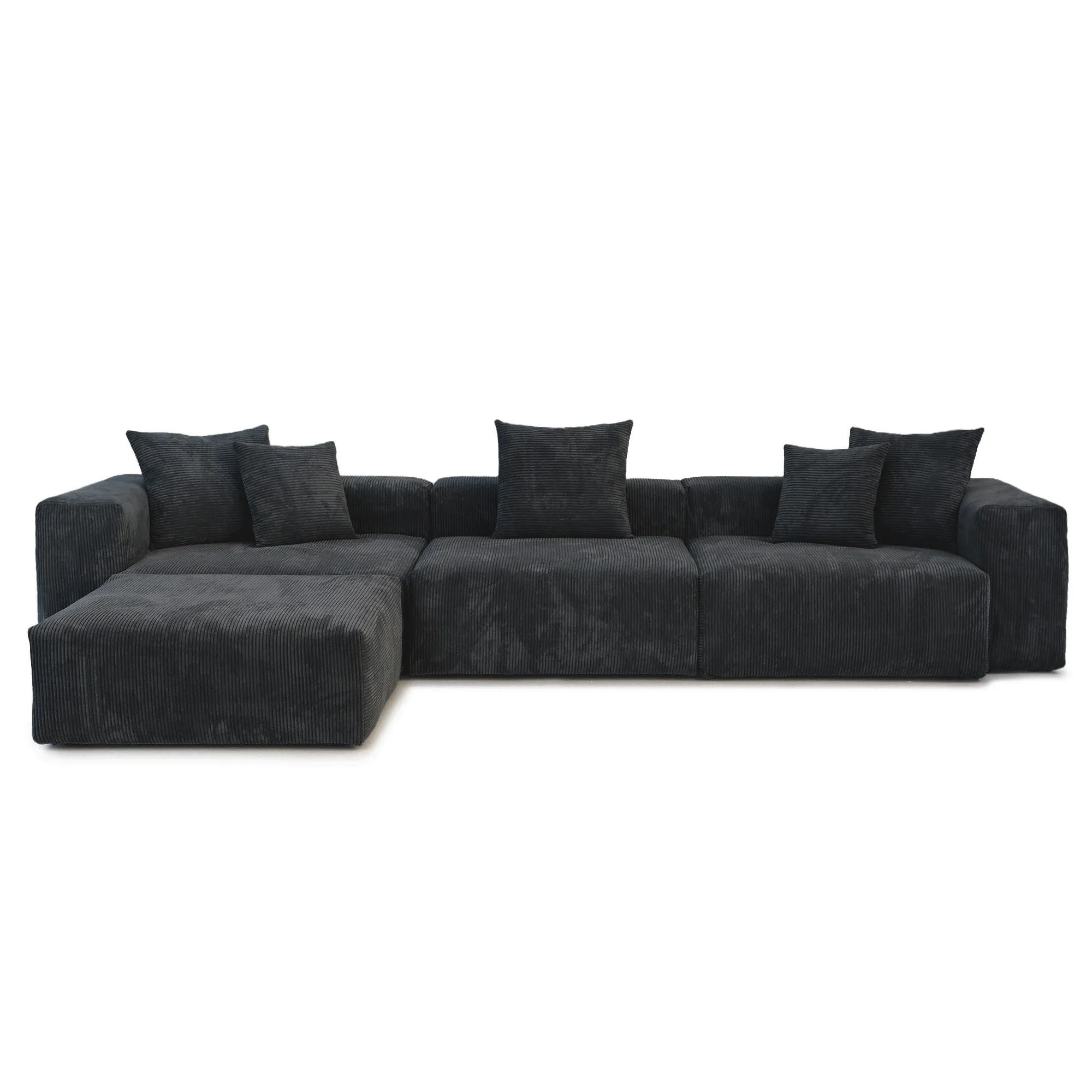 Modular Sectional Sofa, Corduroy U Shaped Sofa Couch with Chaise Ottomans - Black