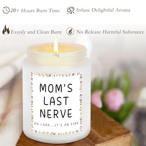 Moms Last Nerve Candle Gifts Birthday Candle Gifts for Mom from Daughter, Son, Best Mom Gifts for Mother's Day, Birthday, Christmas, Thanksgiving Day, Lavender Scented Soy Candles