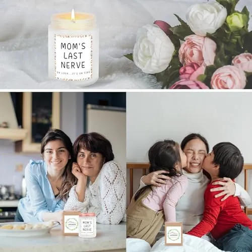 Moms Last Nerve Candle Gifts Birthday Candle Gifts for Mom from Daughter, Son, Best Mom Gifts for Mother's Day, Birthday, Christmas, Thanksgiving Day, Lavender Scented Soy Candles