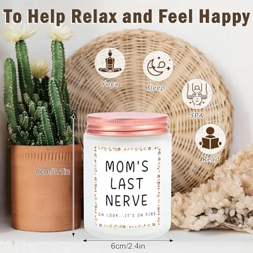 Moms Last Nerve Candle Gifts Birthday Candle Gifts for Mom from Daughter, Son, Best Mom Gifts for Mother's Day, Birthday, Christmas, Thanksgiving Day, Lavender Scented Soy Candles