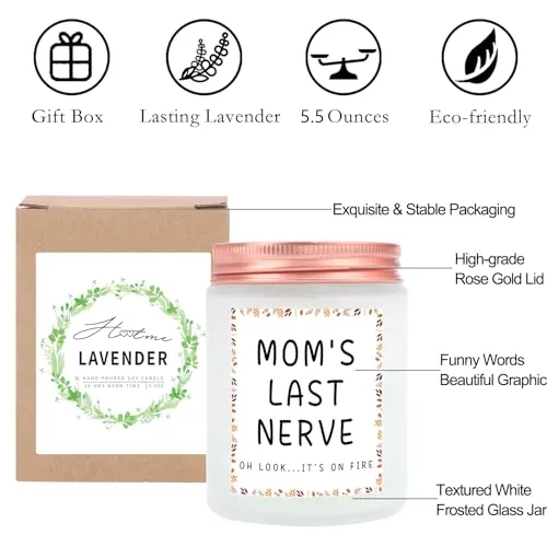 Moms Last Nerve Candle Gifts Birthday Candle Gifts for Mom from Daughter, Son, Best Mom Gifts for Mother's Day, Birthday, Christmas, Thanksgiving Day, Lavender Scented Soy Candles