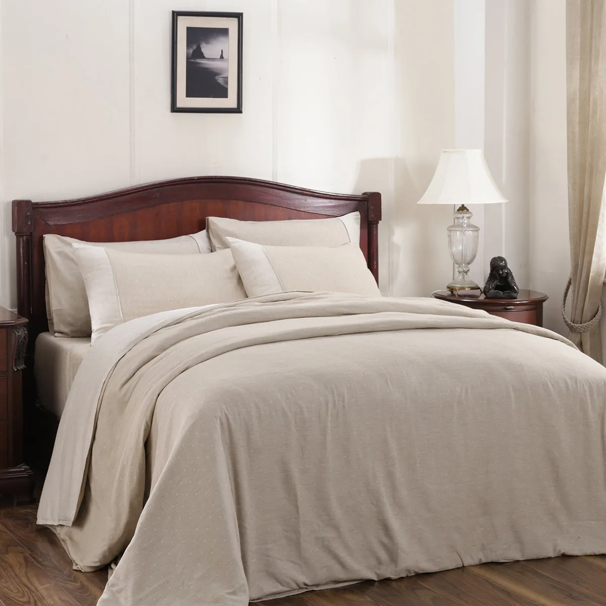 Muted Dot Reversible Made With Egyptian Cotton Ultra Soft Beige Duvet Cover with Pillow Case