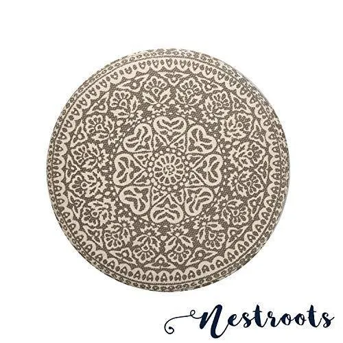 Nestroots Printed Ottoman Cushion Footrest Stool Pouf - 4 Wooden Legs Added Stability (Off-White Printed)