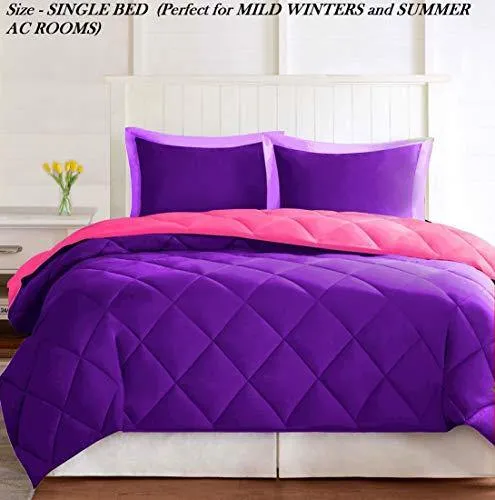 Omoroze Reversible Single Bed Quilt Comforter Blanket -Purple Pink(Soft Microfiber)