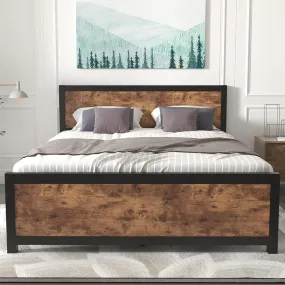 Queen Bed Frame with Headboard | Rustic Brown