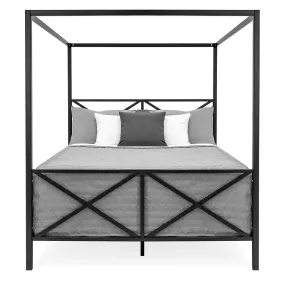 Queen size 4-Post Canopy Bed Frame in Black Metal Finish