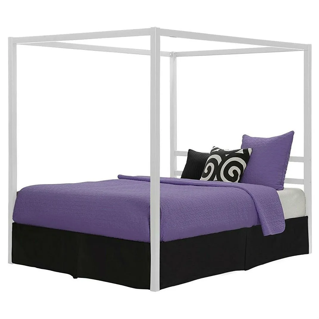 Queen size Sturdy Metal Canopy Bed Frame in White Finish