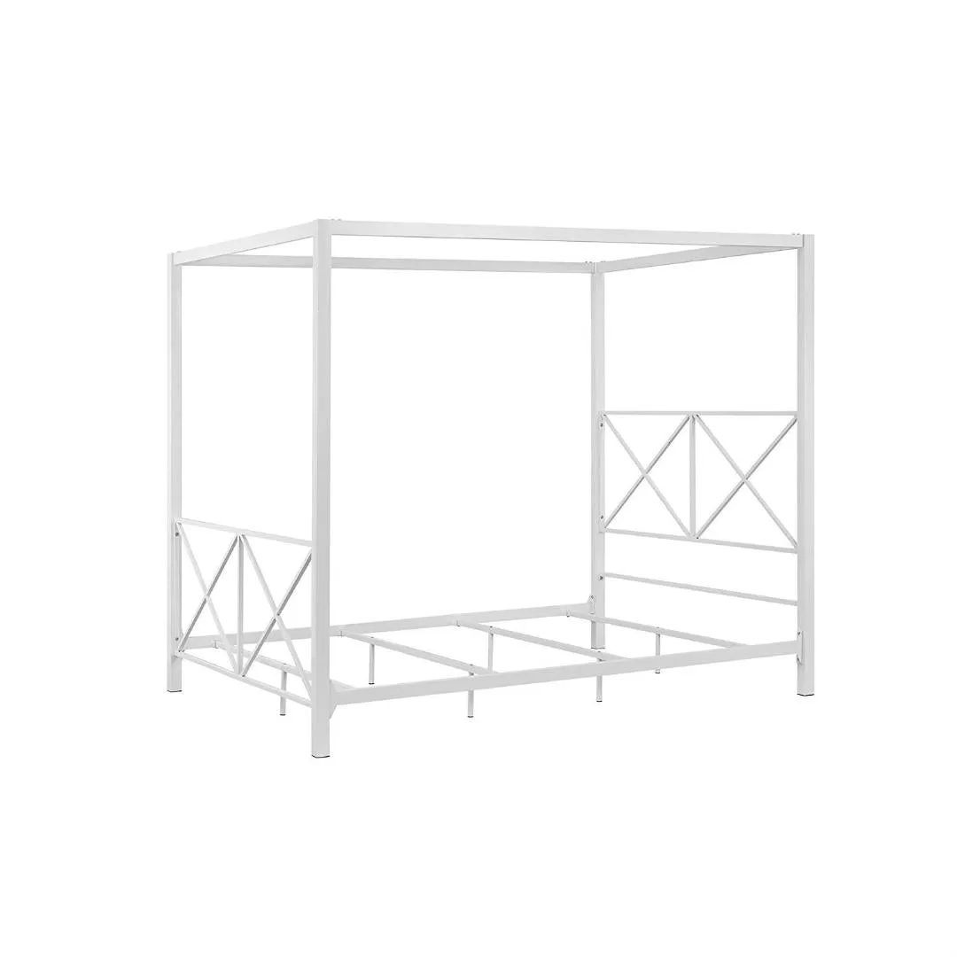 Queen size Sturdy Metal Canopy Bed Frame in White