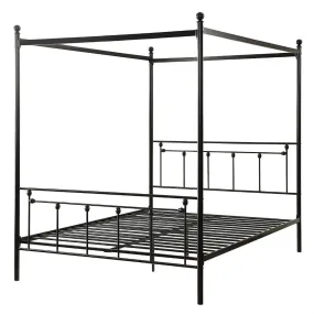 Queen Sturdy Metal Platform Bed Frame with Canopy in Black Metal Finish