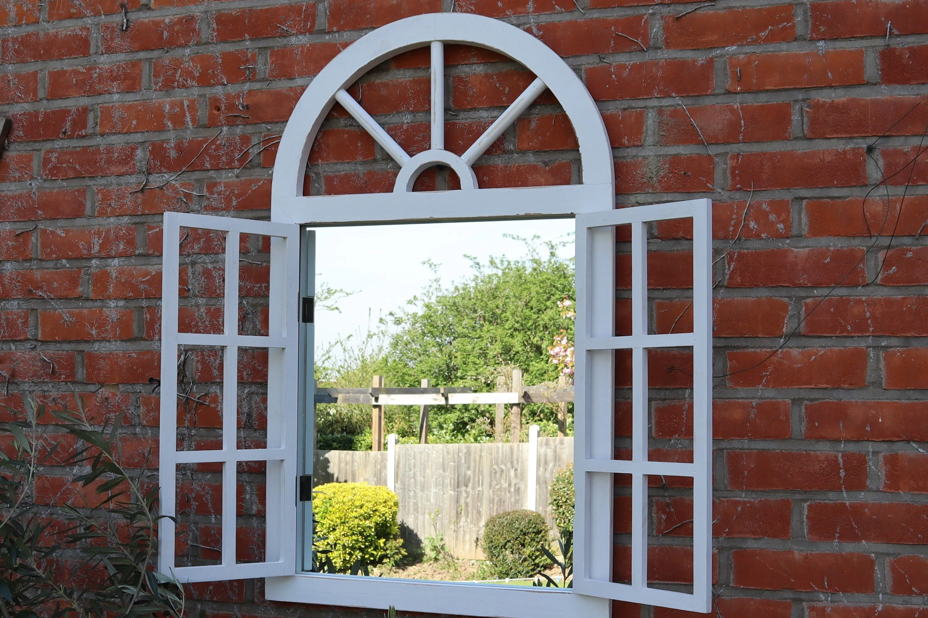 Rustic Wooden Garden Glass Mirror/Outdoor Shutter Mirror-Distressed White