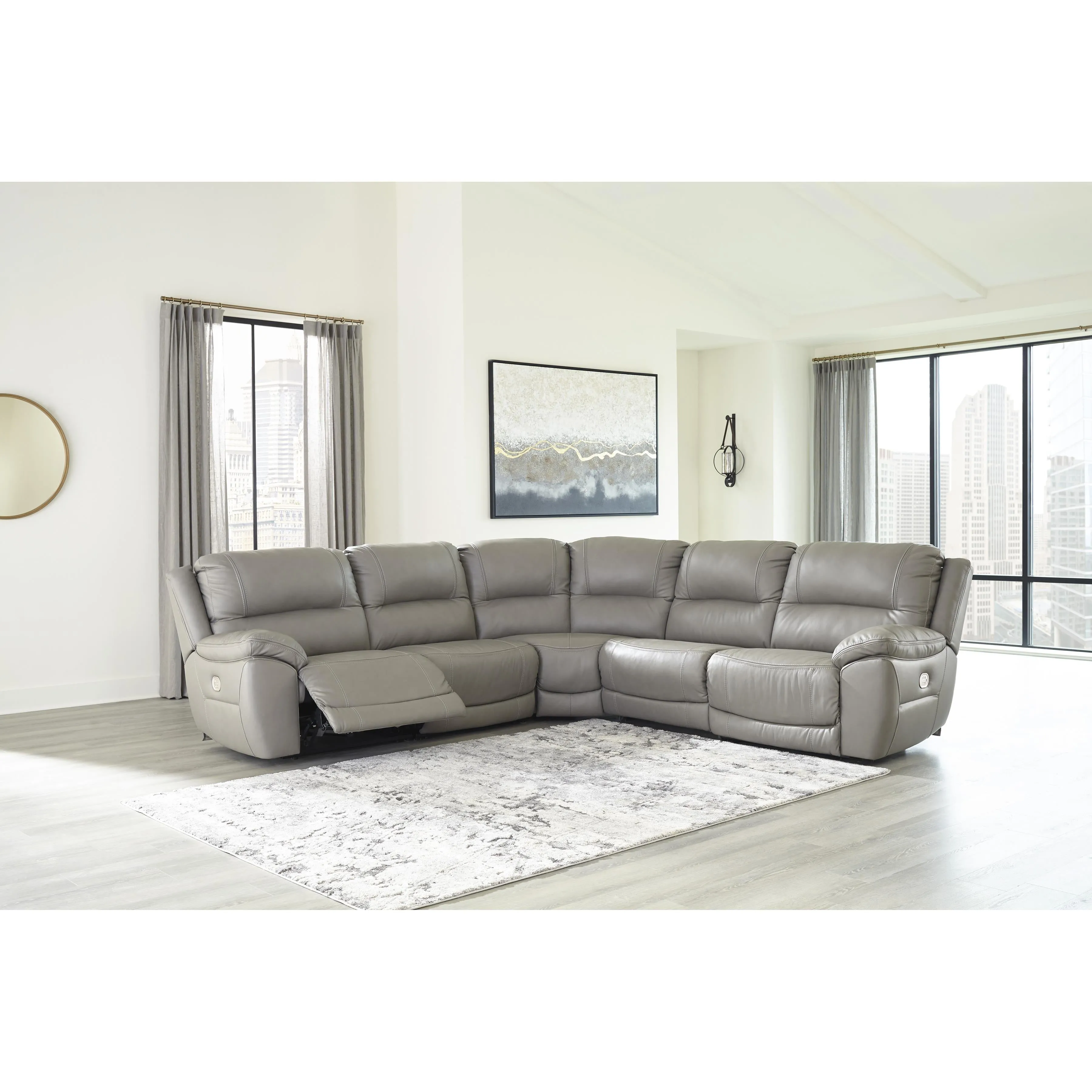 Signature Design by Ashley Dunleith Power Reclining Leather Match 5 pc Sectional U7160558/U7160546/U7160577/U7160546/U7160562