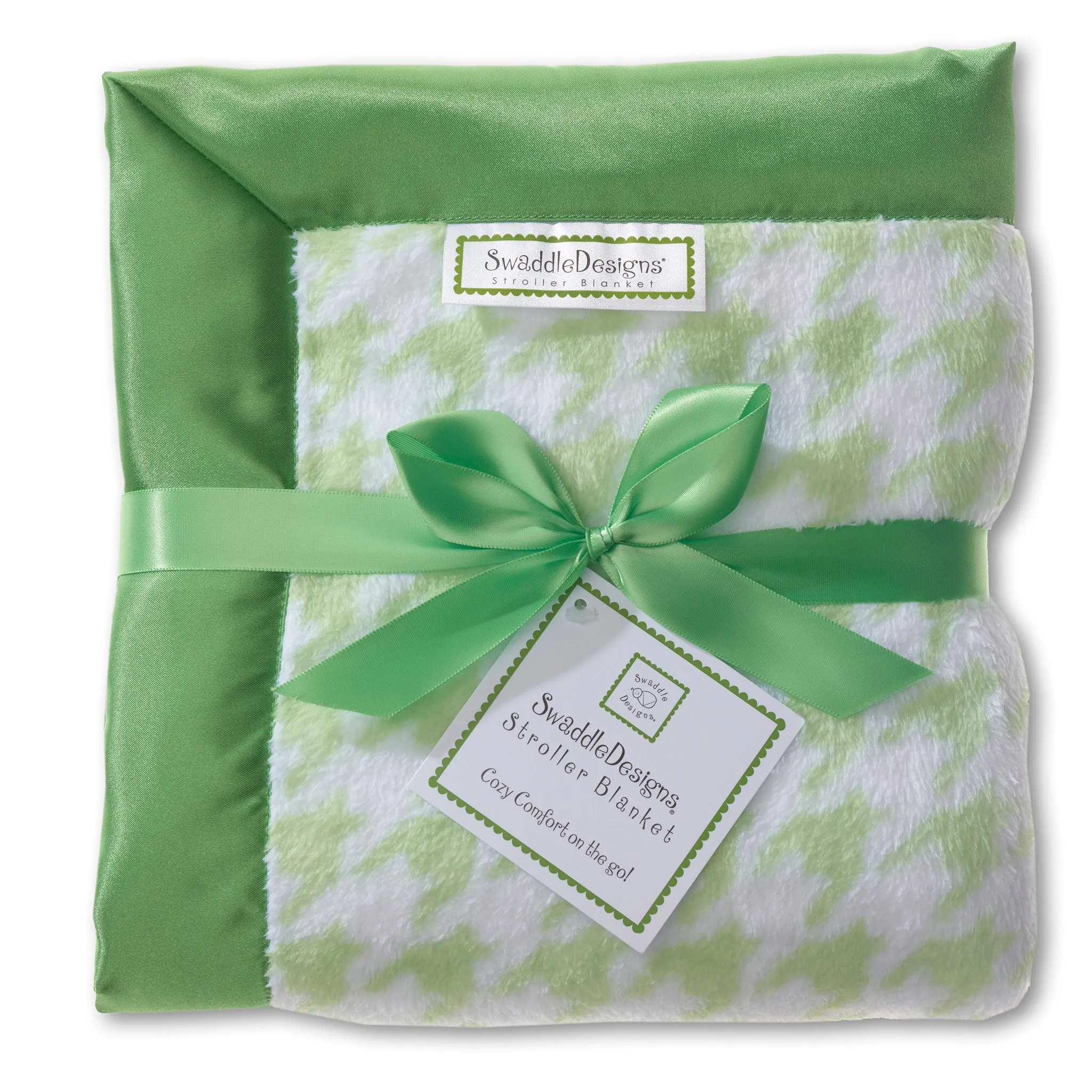 Stroller Blanket - Kiwi Puppytooth with Pure Green Trim, Large, 30x40 inches