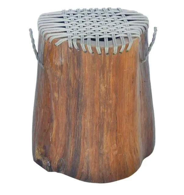 Teak Rope Stool - Taupe Rope