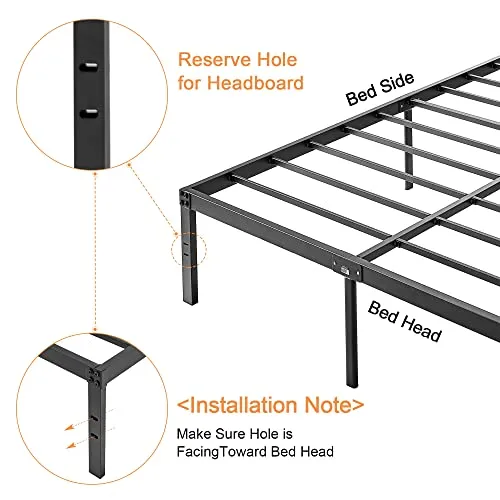 VECELO 14 Inch Metal Platform Bed Frame,Heavy Duty Steel Slat/Noise Free&No Box Spring Needed/Easy Assembly Mattress Foundation, Full Size