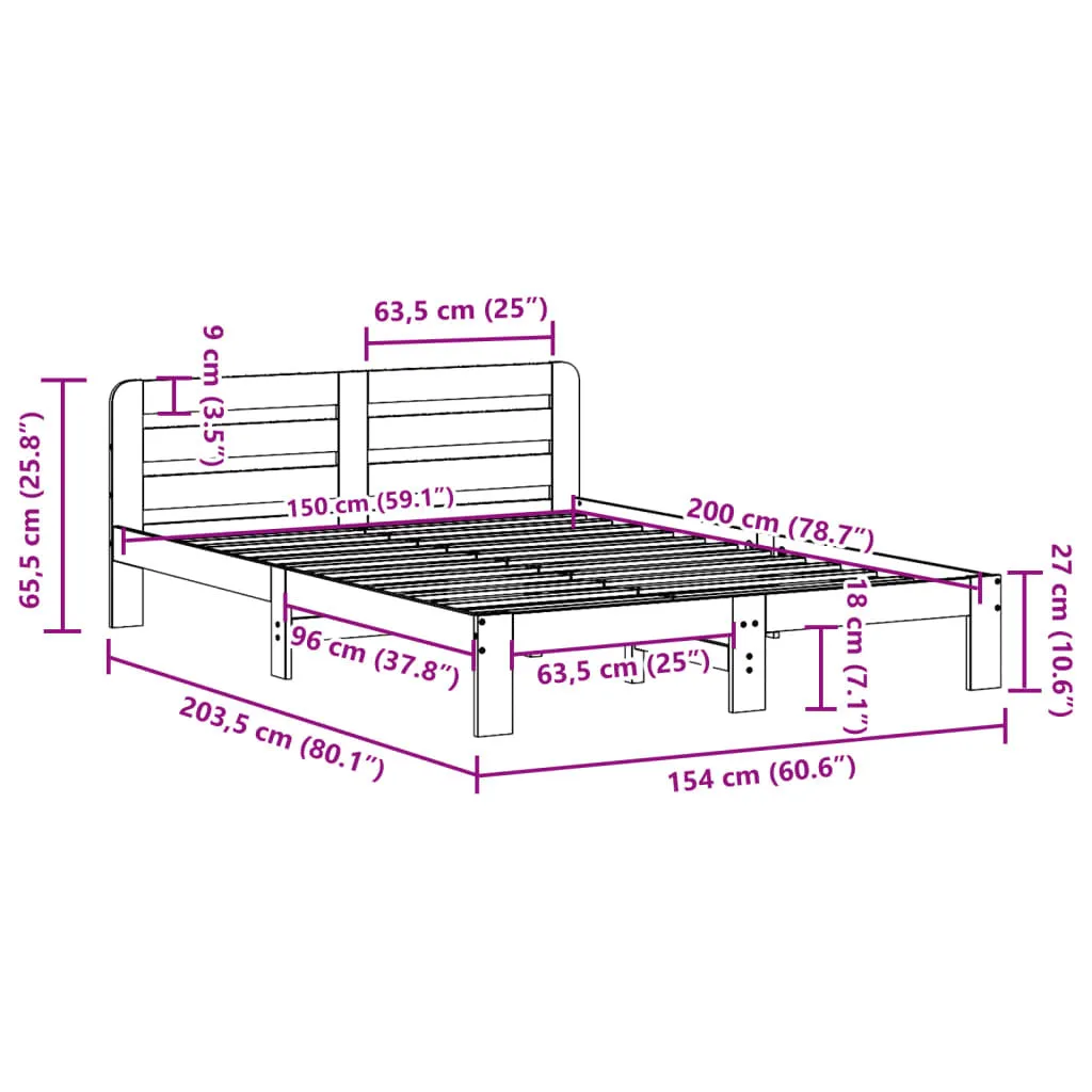 vidaXL Bed Frame without Mattress Wax Brown 150x200 cm King Size Solid Wood Pine