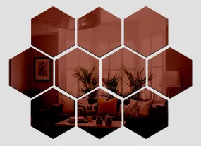 Wall1ders 10 Hexagon Brown, Hexagon Mirror Stickers for Wall, Mirror Stickers for Wall, Acrylic Stickers, Wall Mirror Stickers, Wall Stickers for Bedroom, Hall, Home Offices