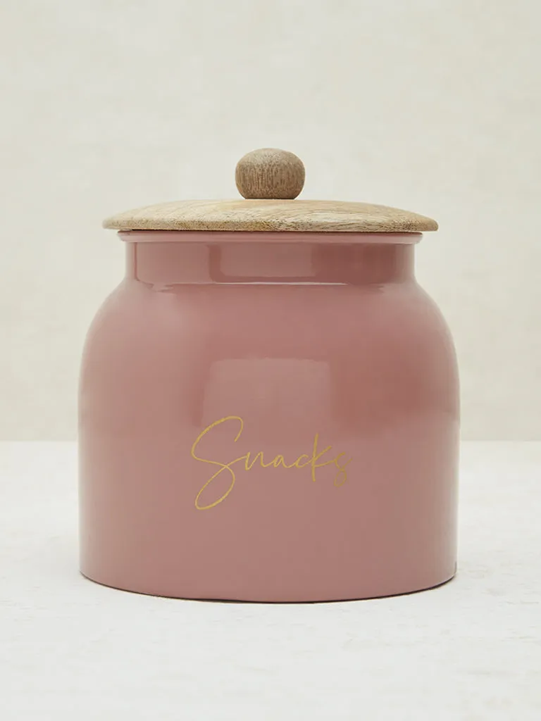 Westside Home Pink Text Design Snack Jar with Wooden Lid