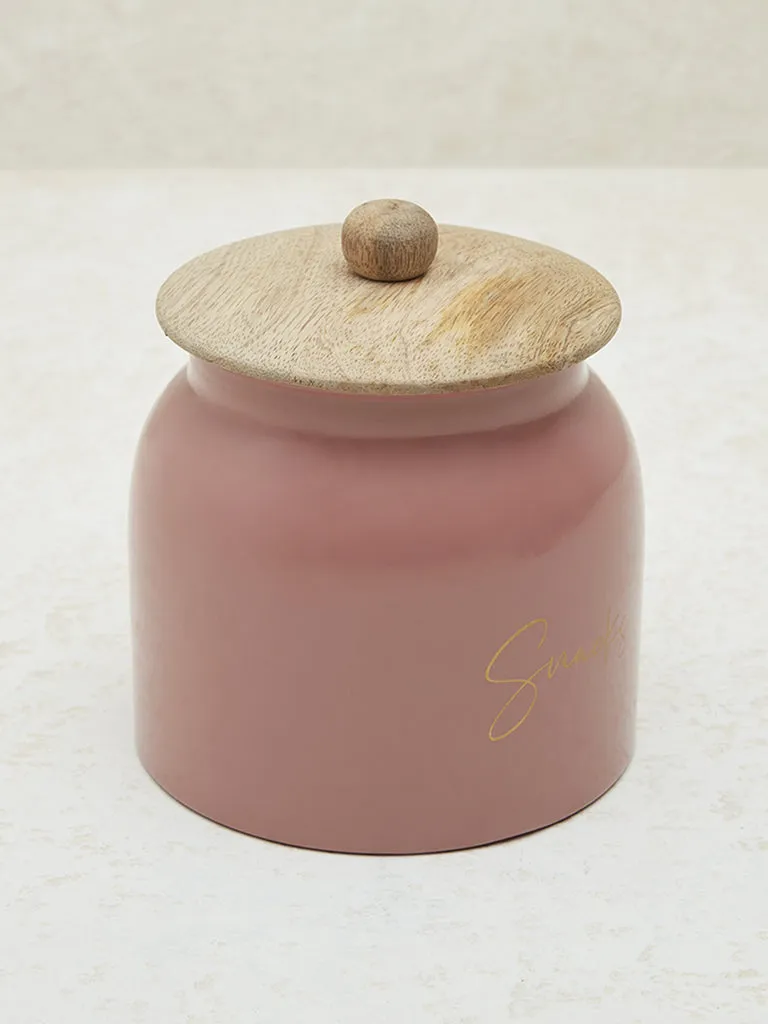 Westside Home Pink Text Design Snack Jar with Wooden Lid