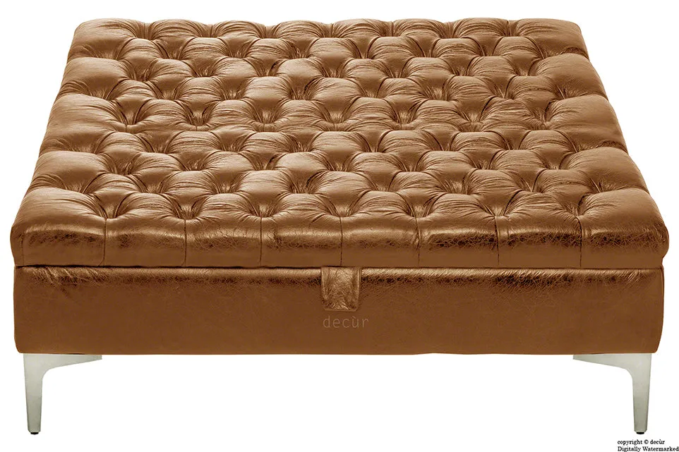 Wraith Leather Vintage Footstool Large - Sherry