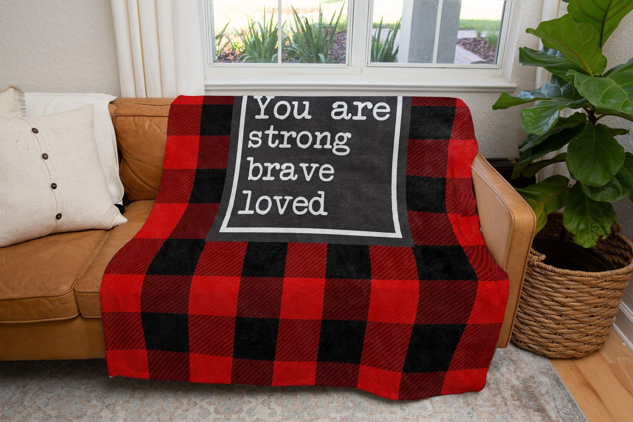 You Are Strong Brave Loved Buffalo Plaid Blanket