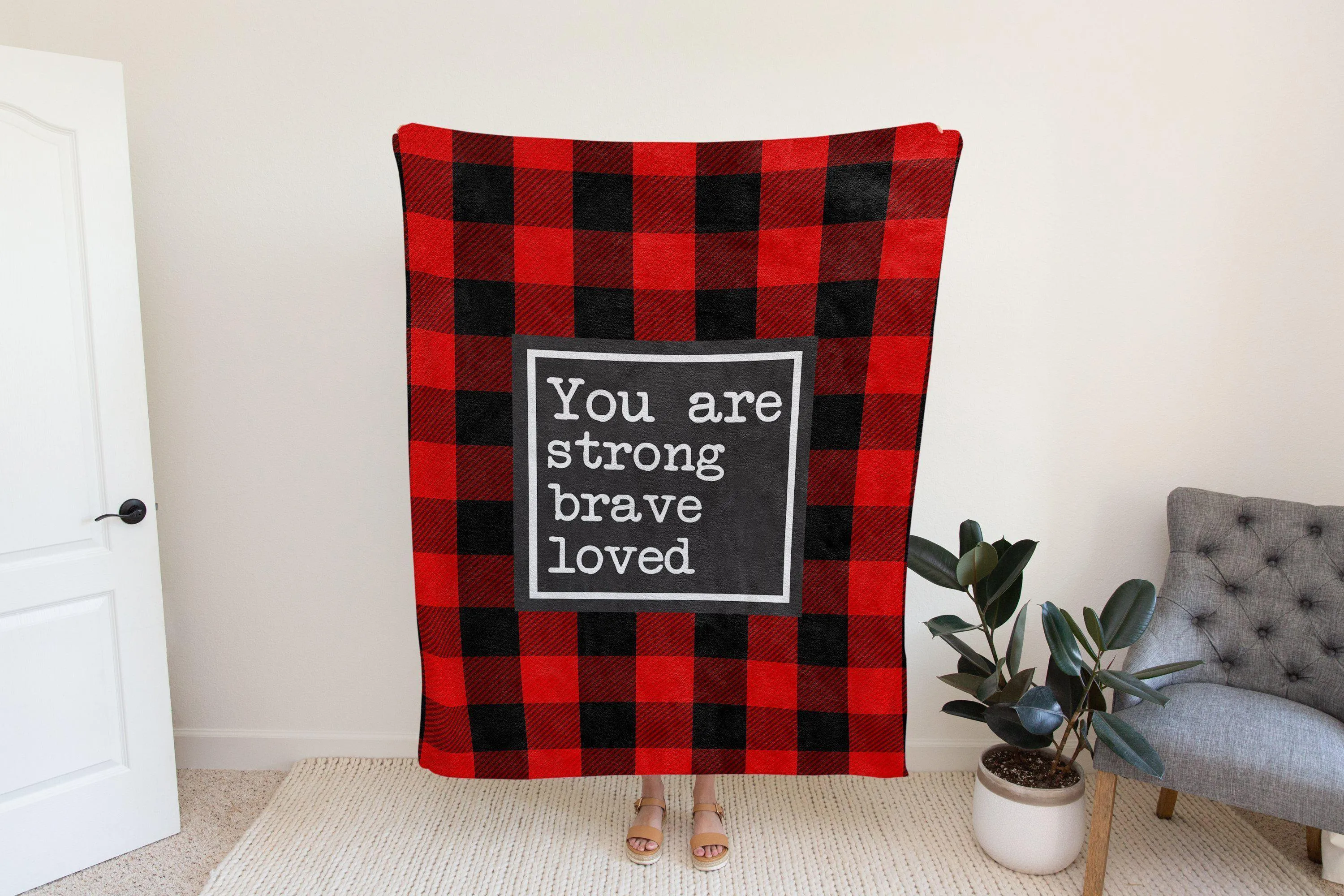 You Are Strong Brave Loved Buffalo Plaid Blanket