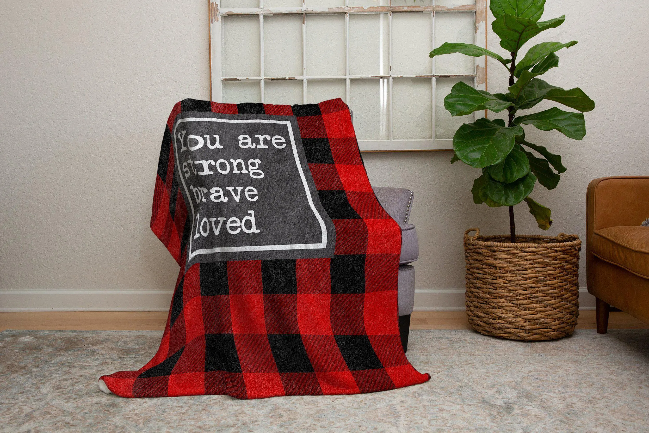 You Are Strong Brave Loved Buffalo Plaid Blanket