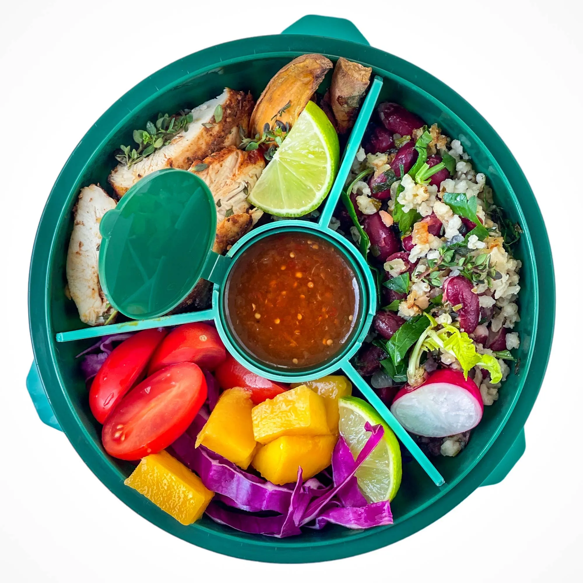 Yumbox - Poke Salad Bowl with Lid and 3 Part Divider - Kale Green